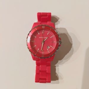 Michael Kors resin watch, hot pink and silver